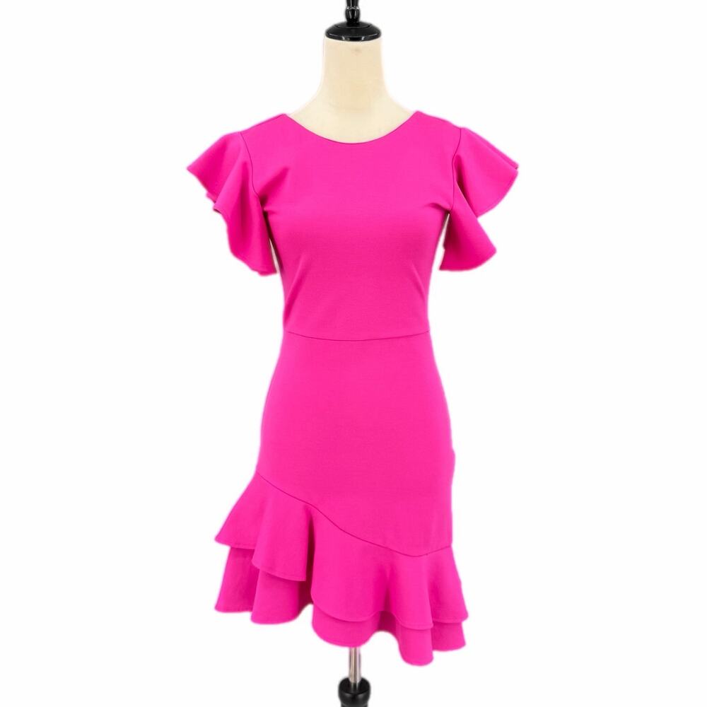 Amanda Uprichard Hot Pink Ruffle Tiered Barbiecore Going Out Party Guest Dress